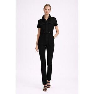 GOOD AMERICAN Black Denim Utility Jumpsuit Short Sleeve Belted Size M